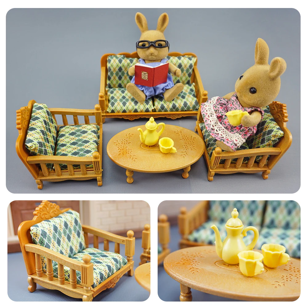 Familia del bosque, muebles de cocina, baño, dormitorio, juegos de utensilios para hornear, modelo en miniatura, accesorios para casa de muñecas, refrigerador, regalo para niña, 1/12