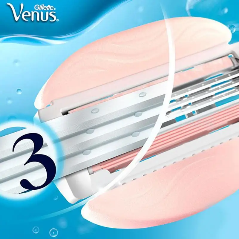 Cuchillas Gillette Venus de 3 capas con barra de jabón, cabezales de cuchilla de afeitar de afeitar suave, removedor de pelo, cuchilla de repuesto para cuerpo de mujer, 3 uds.