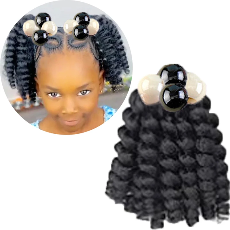 Extensión de cola de caballo trenzada para niños, 2 uds., con cuentas de bolas elásticas, pelucas para niñas con decoración de cuentas, postizo sintético negro