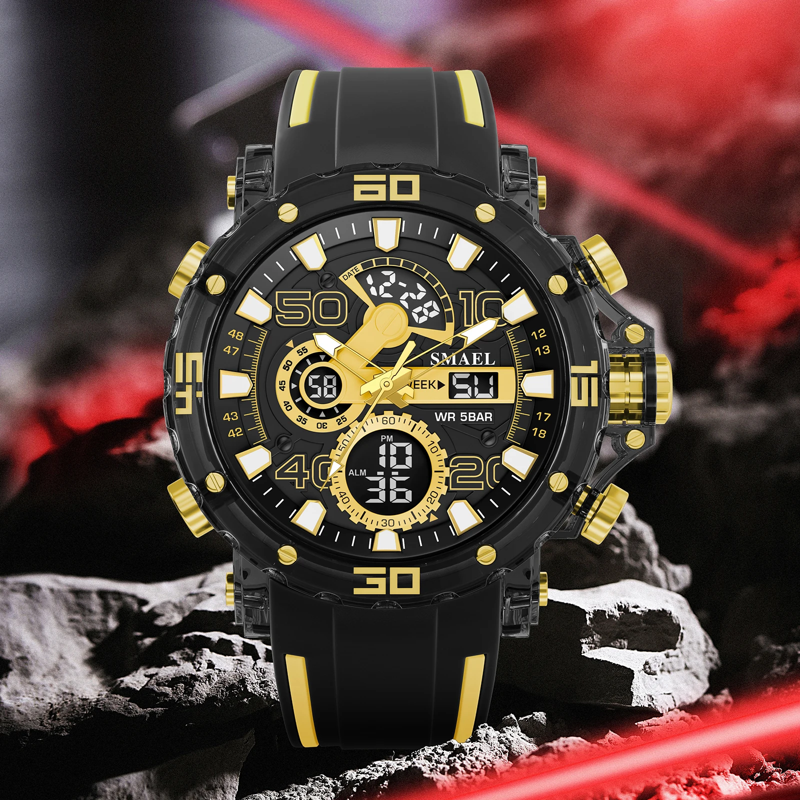 Relojes militares para hombre, novedad de 2025, reloj de pulsera resistente al agua hasta 50M, cronómetro, alarma, luz LED, relojes digitales 8136, reloj deportivo para hombre