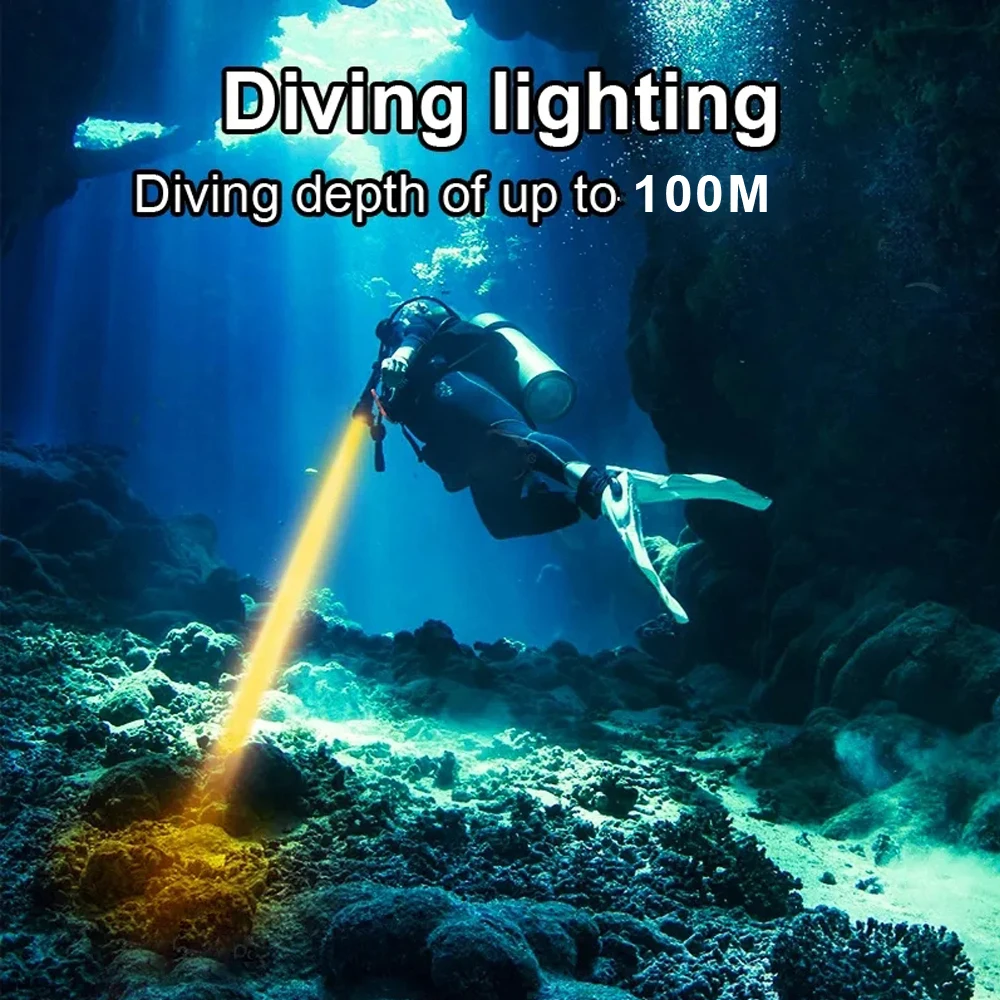 Linterna de buceo con luz blanca/amarilla, ultrabrillante, 9 Uds., luces LED, carcasa de Metal, lámpara de buceo para pesca submarina y Camping