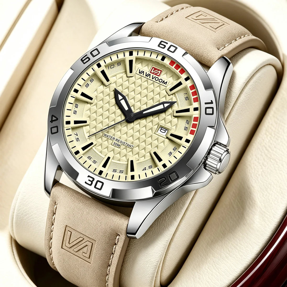 VA VA VOOM, reloj de pulsera deportivo informal con calendario de cuarzo militar para hombre, reloj de pulsera de cuero de negocios resistente al agua para hombre, reloj Masculino