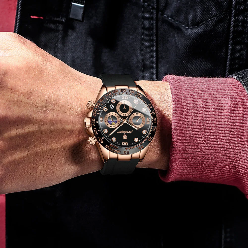 POEDAGAR, reloj de pulsera de lujo a la moda para hombre, cronógrafo con fecha, reloj de cuarzo de alta calidad para hombre, relojes militares luminosos impermeables para hombre