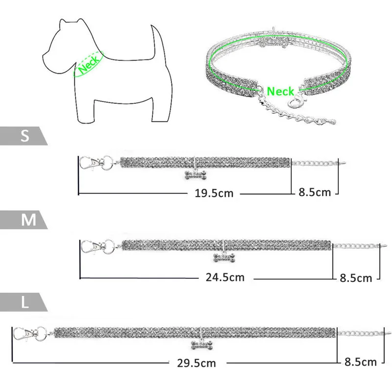 Collar ajustable para mascotas, Collar de cristal para perros y gatos, colgante de hueso con diamantes de imitación, accesorios para vestir de belleza a la moda para cachorros