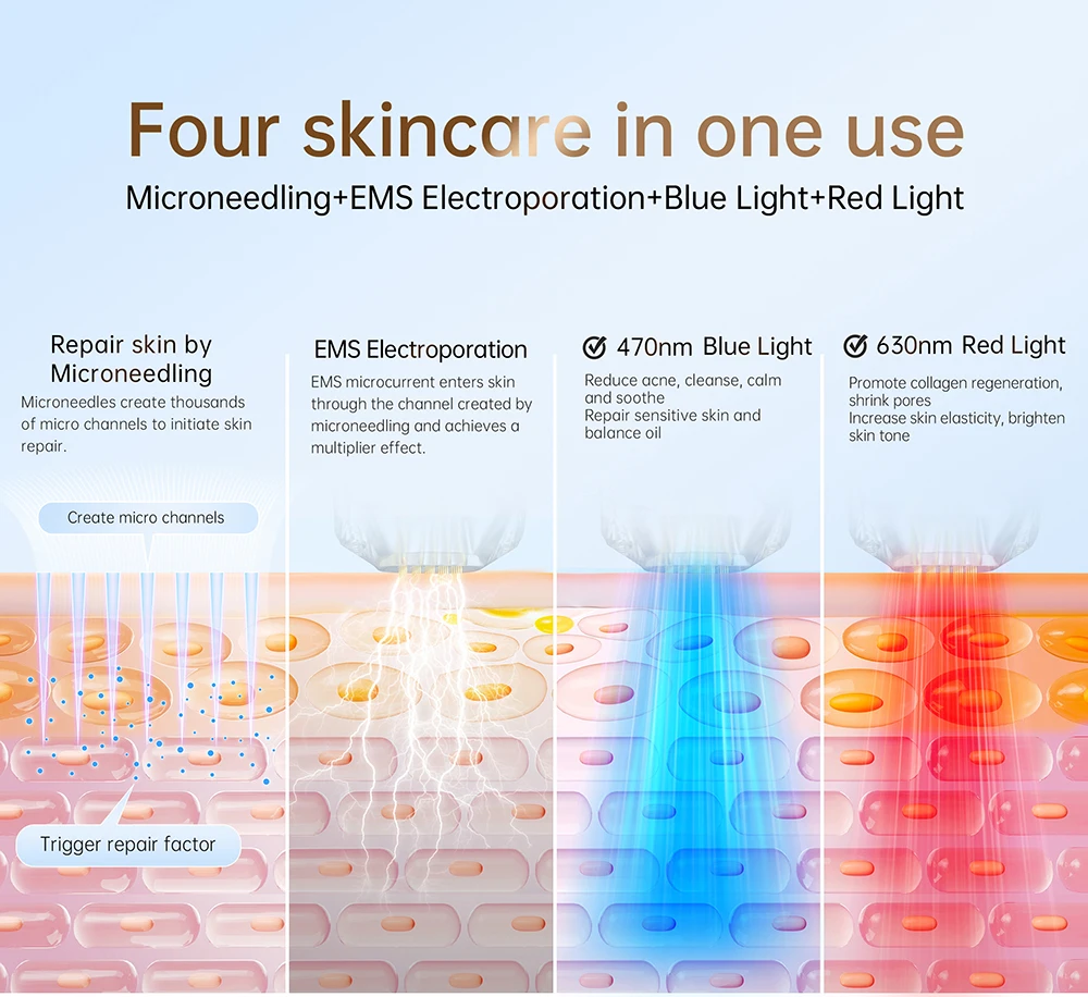 Mejor Lápiz de Microneedling Bio Pen Q2 EMS Derma Pen con 2 agujas automáticas para suero de regalo - Equipo de belleza con terapia de luz LED