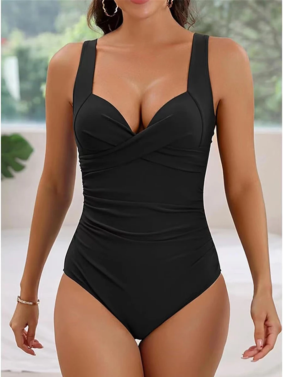 Traje de Baño Entero con Volantes Cruzados 2026 para Mujer, Sexy, Sólido, Estilo Vintage, Ropa de Playa, Bañador