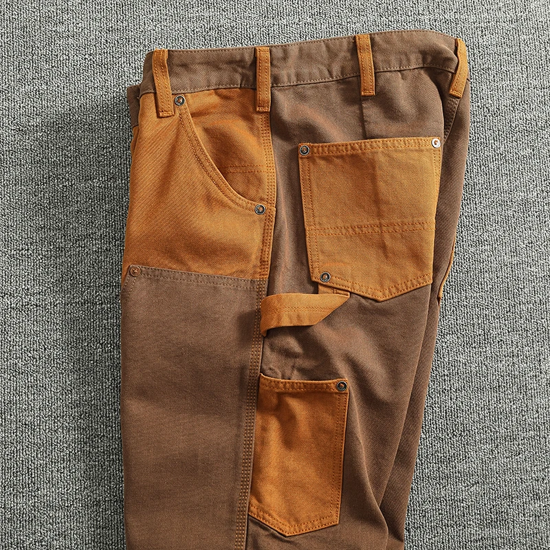 Pantalones Cargo de retales para hombre, pantalón informal, holgado, con múltiples bolsillos, estilo Retro americano, otoño e invierno, 2024