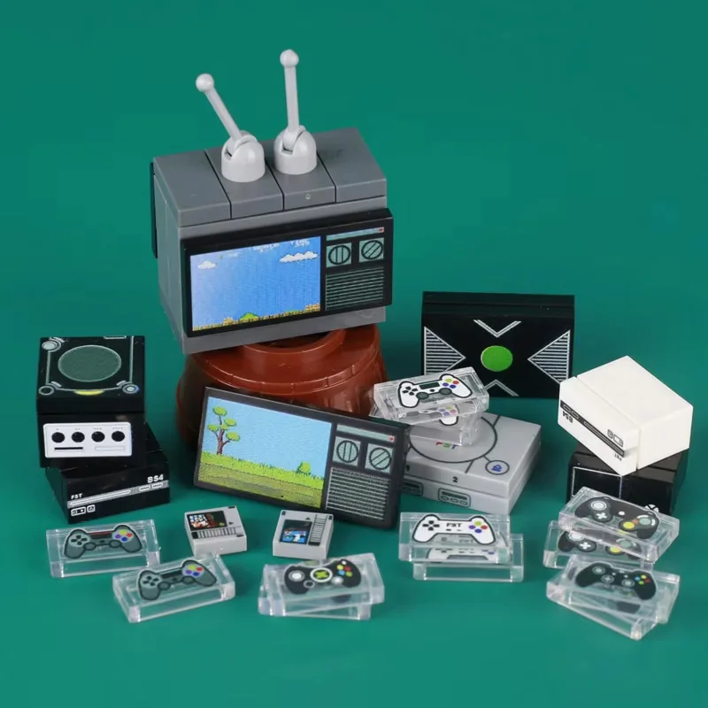 Bloques de construcción de consola de juegos MOC City, Mini TV, teléfonos móviles, grabadora, portátil, Jukebox, juguetes de ladrillos