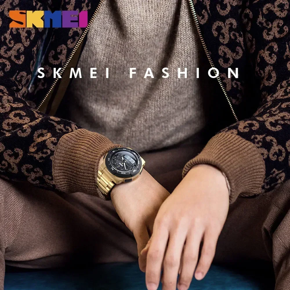 Reloj SKMEI 1370 de lujo de acero resistente al agua para negocios, reloj Masculino, reloj deportivo de cuarzo a la moda para hombre, relojes para hombre