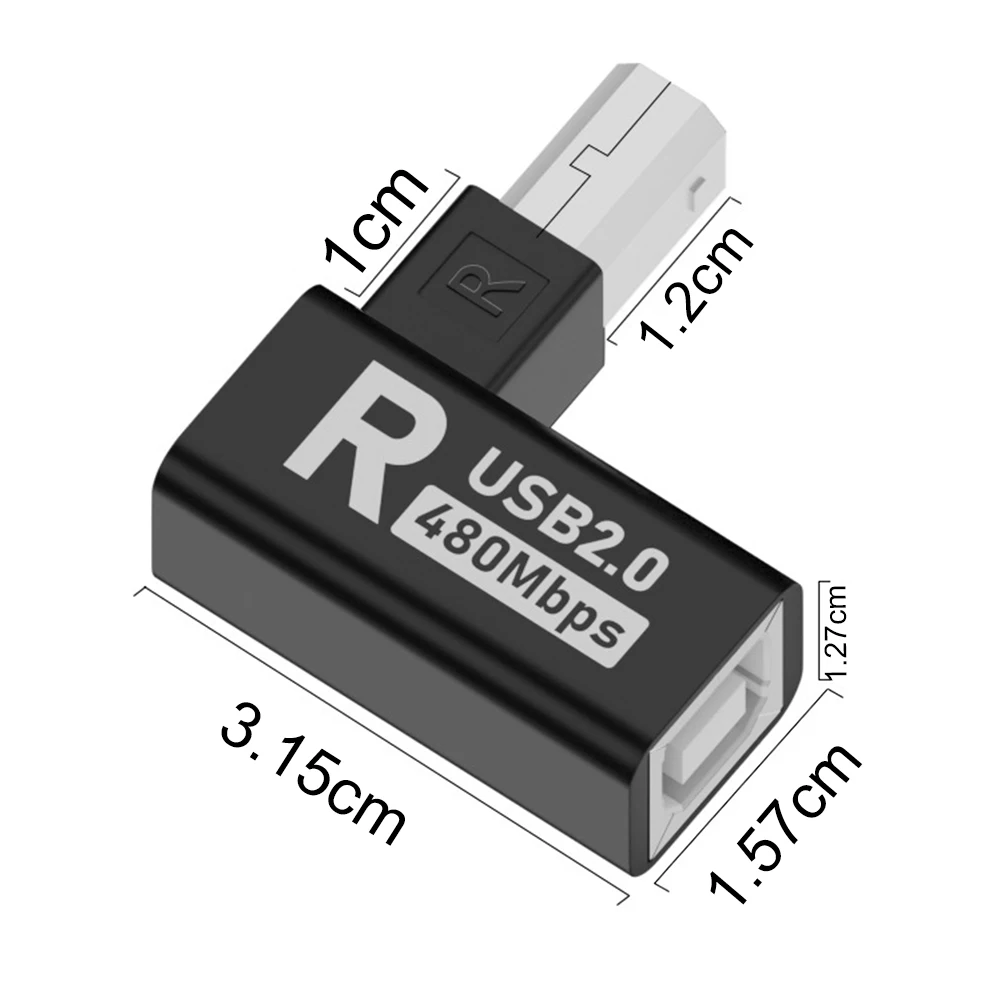 Adaptador de impresora USB 2,0 macho a hembra, convertidor de enchufe de extensión para Escáner de impresora, 90 grados, USB B, 2,0