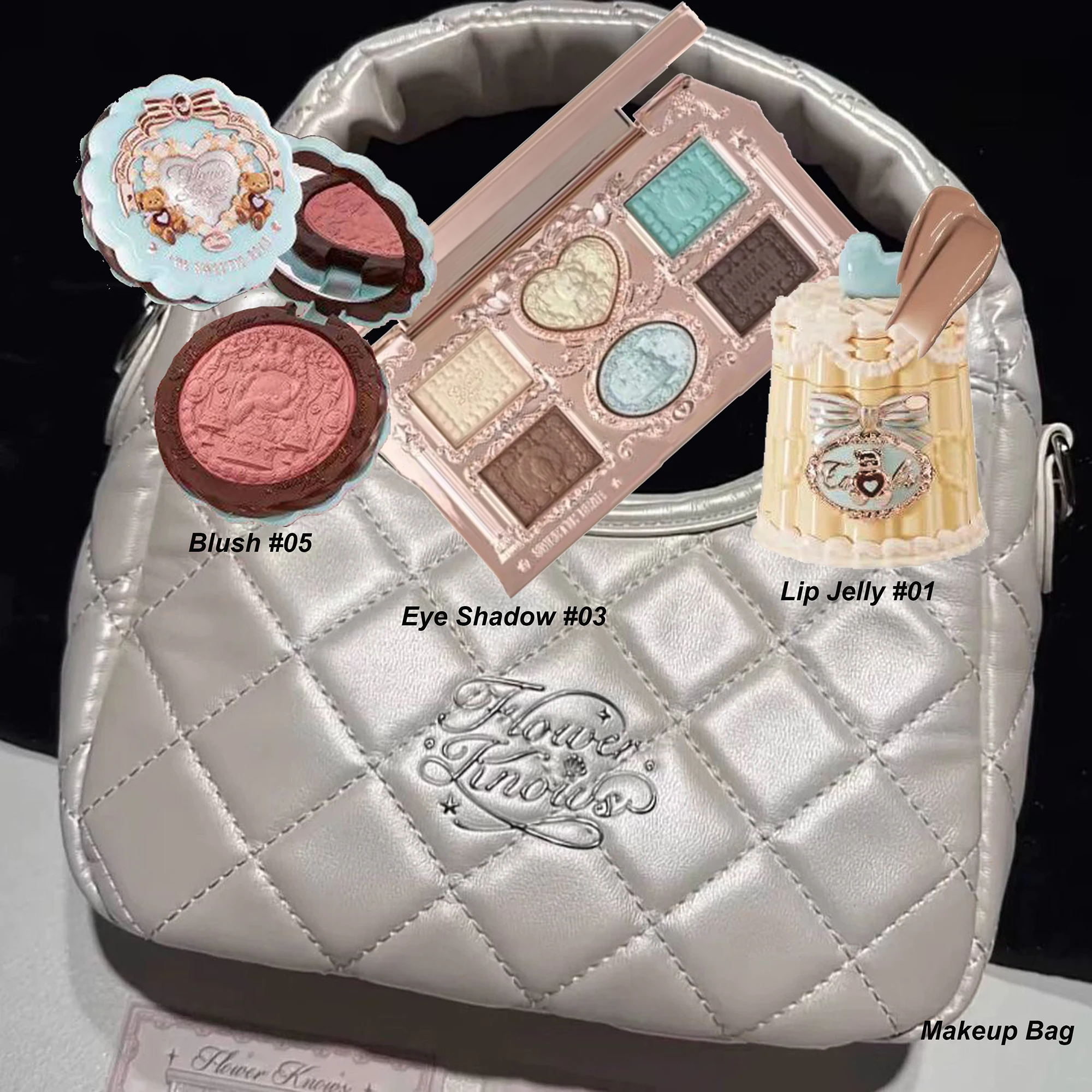 Flowerkindows-Juego de maquillaje todo en uno, caja de regalo, flor sabe brillo, paleta de sombra de ojos, colorete, lápiz labial brillante de larga duración con bolsa