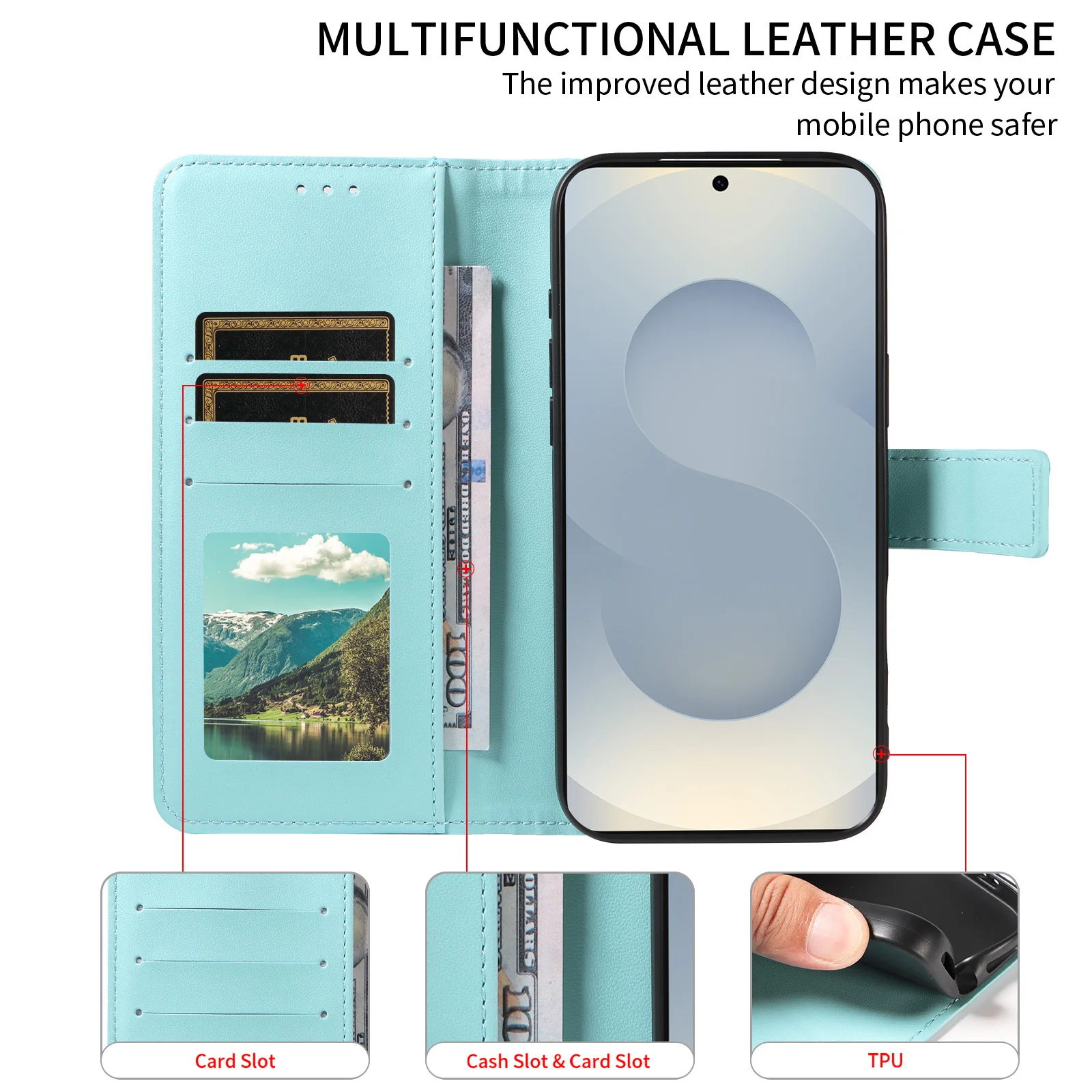 Funda Protectora para Samsung S26 Ultra S25 S24 S23 S22Plus S21Fe, Elegante Funda de Teléfono Tipo Cartera con Relieve de Cuero Sintético