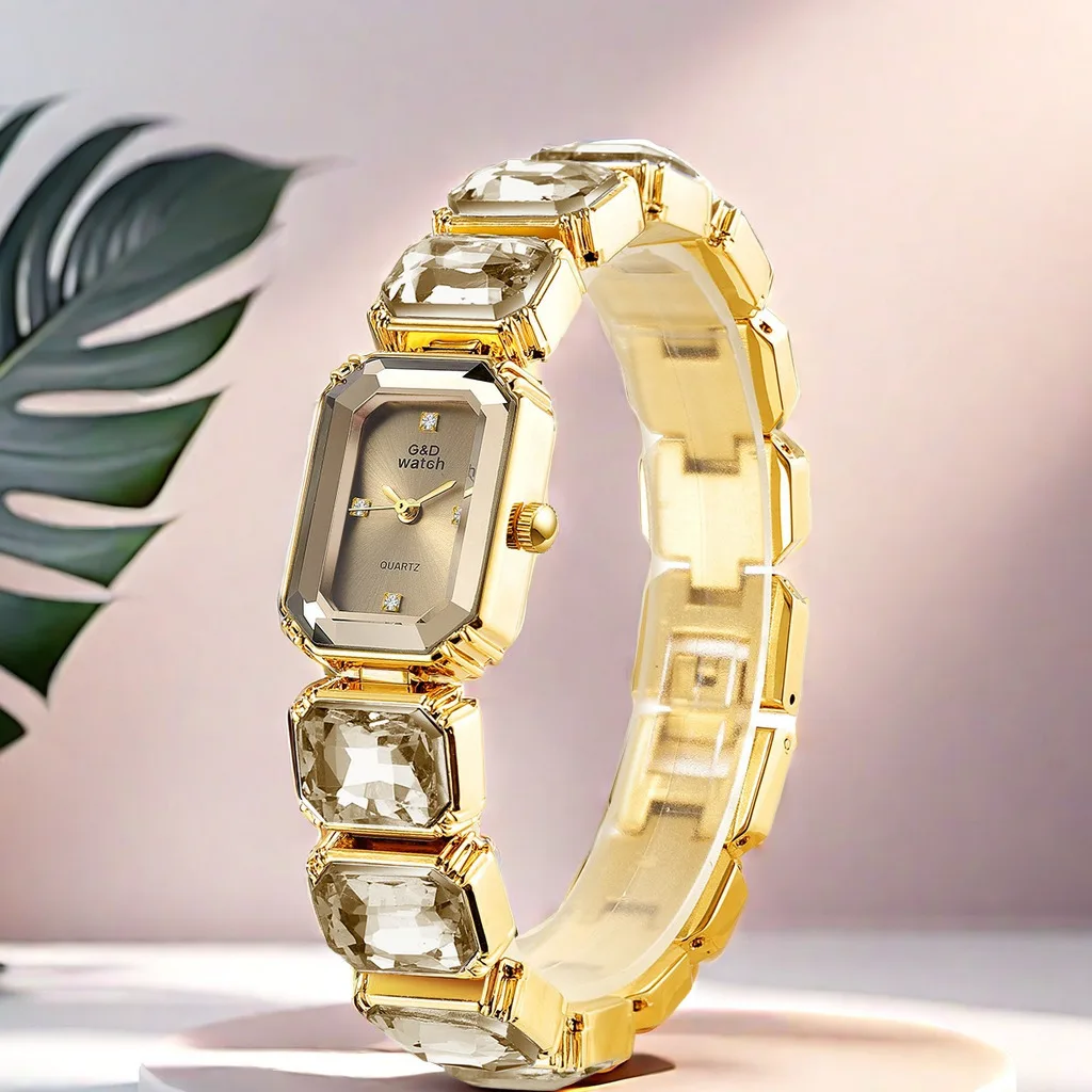 Reloj de Cuarzo con Esfera Cuadrada Dorada Pequeña para Mujer, Reloj de Pulsera de Lujo con Diamantes, Reloj de Moda para Mujer, Relojes para Damas