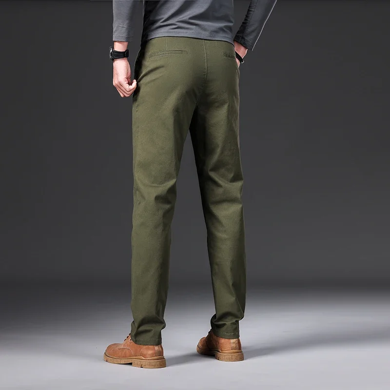 Pantalones informales 97% algodón para hombre, moda de otoño, cómodos, elásticos, ajustados, rectos, de negocios, negro, verde militar, caqui