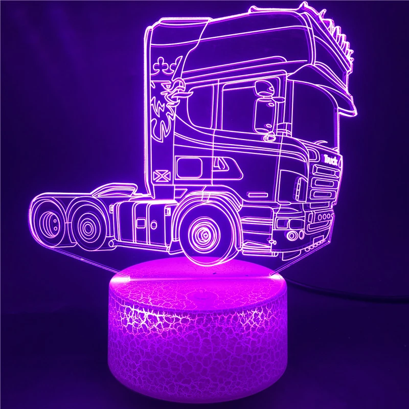 Lámpara de ilusión 3D de cabeza de camión, luz nocturna Led acrílica, decoración de dormitorio, 7 colores cambiantes, regalo para niños