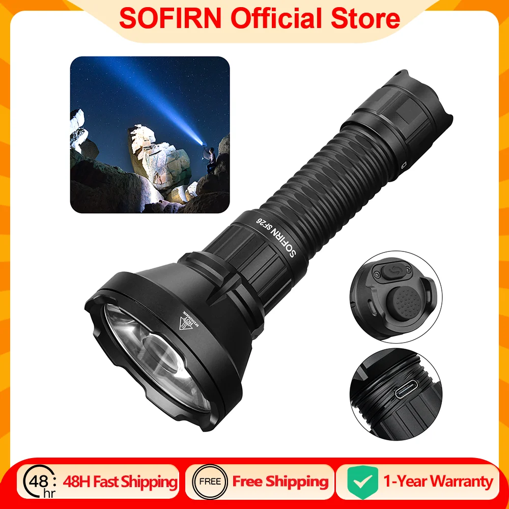 Sofirn SF26 21700 linterna táctica 2000lm 964m linterna recargable USB C de largo alcance con interruptor de doble cola IPX-8