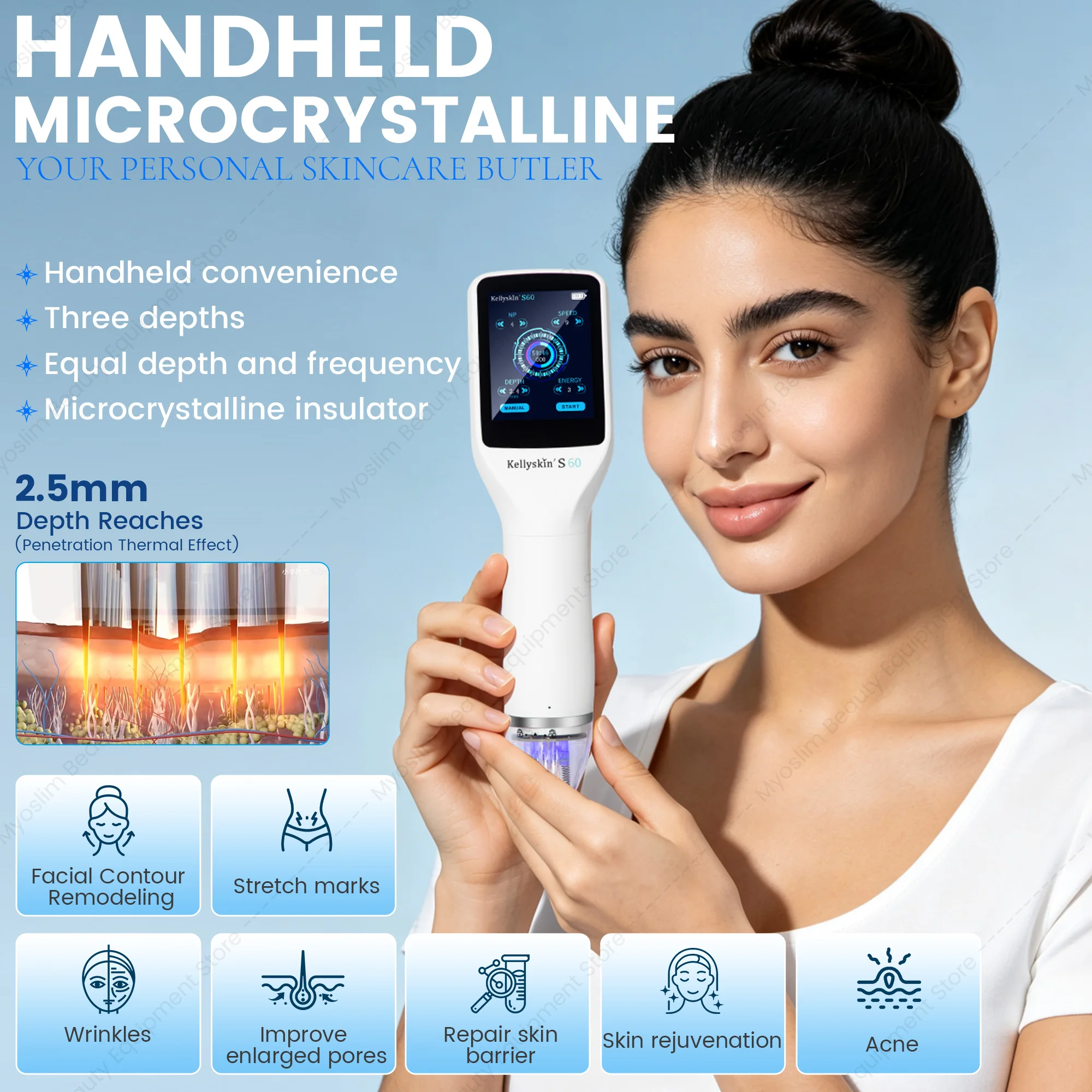 Máquina de Microagujas RF Fraccional Indolora para el Hogar, Dispositivo de Rejuvenecimiento y Lifting de la Piel con Mango Simple/Doble para Mayor Comodidad