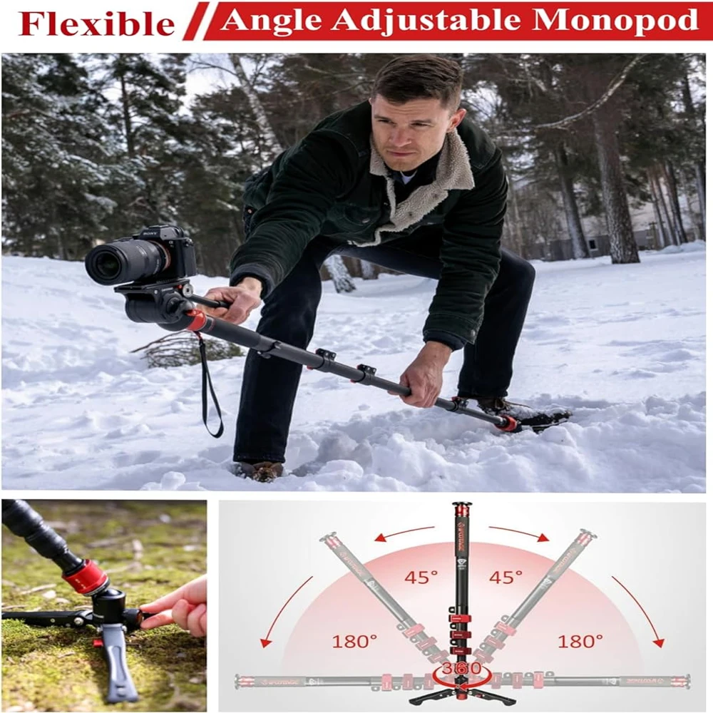 IFOOTAGE Cobra 3 A180T, monopié de cámara, monopié de vídeo profesional de aluminio con base de trípode, adecuado para cámaras SLR y videocámaras