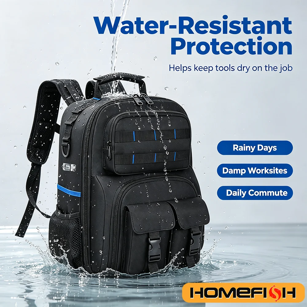 Mochila para Herramientas, Bolsa de Herramientas Resistente con Correa Acolchada para el Hombro y Organizador de Herramientas Extraíble, Mochila de Trabajo Resistente al Agua, para Electricistas
