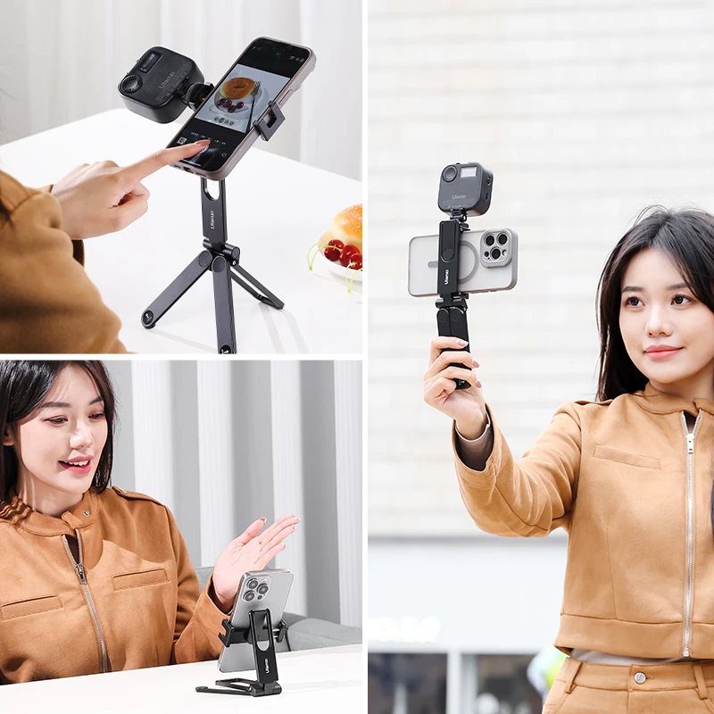 Ulanzi MA26 Mini trípode plegable de bolsillo para teléfono Vertical Horizontal expansión de disparo vídeo luz micrófono fotografía Vlog