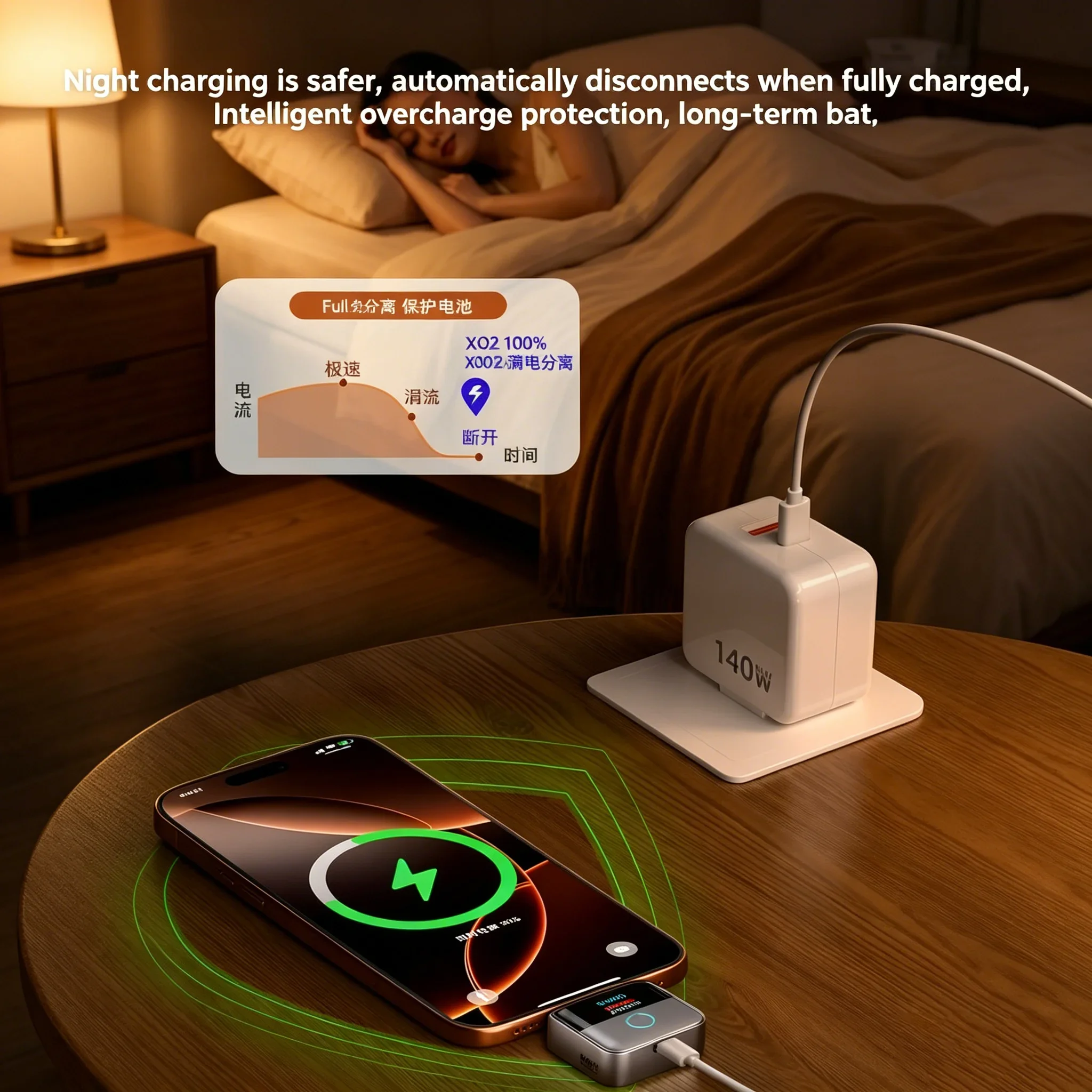 KEBIDUMEI 140W Cable de Carga Rápida Tipo-C con Apagado Automático Inteligente, Pantalla Digital y Protección Contra Sobrecarga