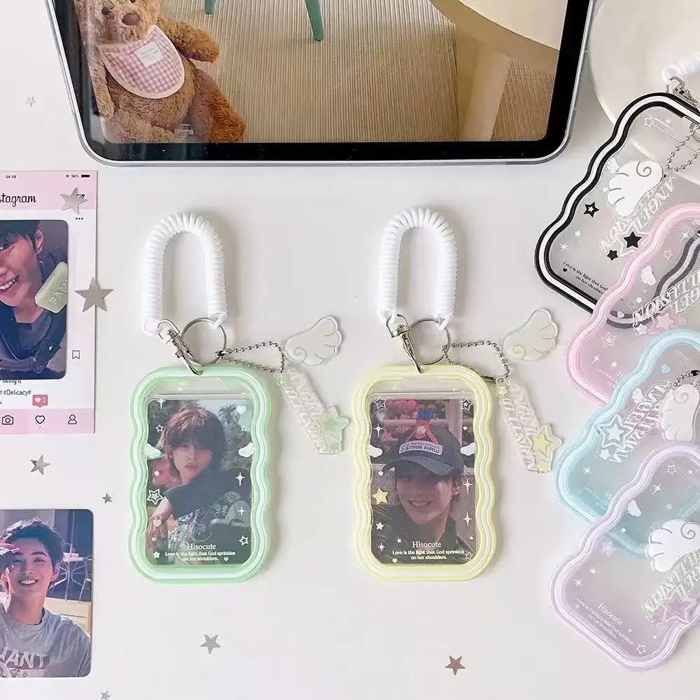 Moda Kpop, Portafotos Simple de Color Sólido de 3 Pulgadas, Bonito Portafotos para Ídolos, Bolsa para Guardar Fotos, Accesorio con Colgante de Cuerda Elástica, Regalo