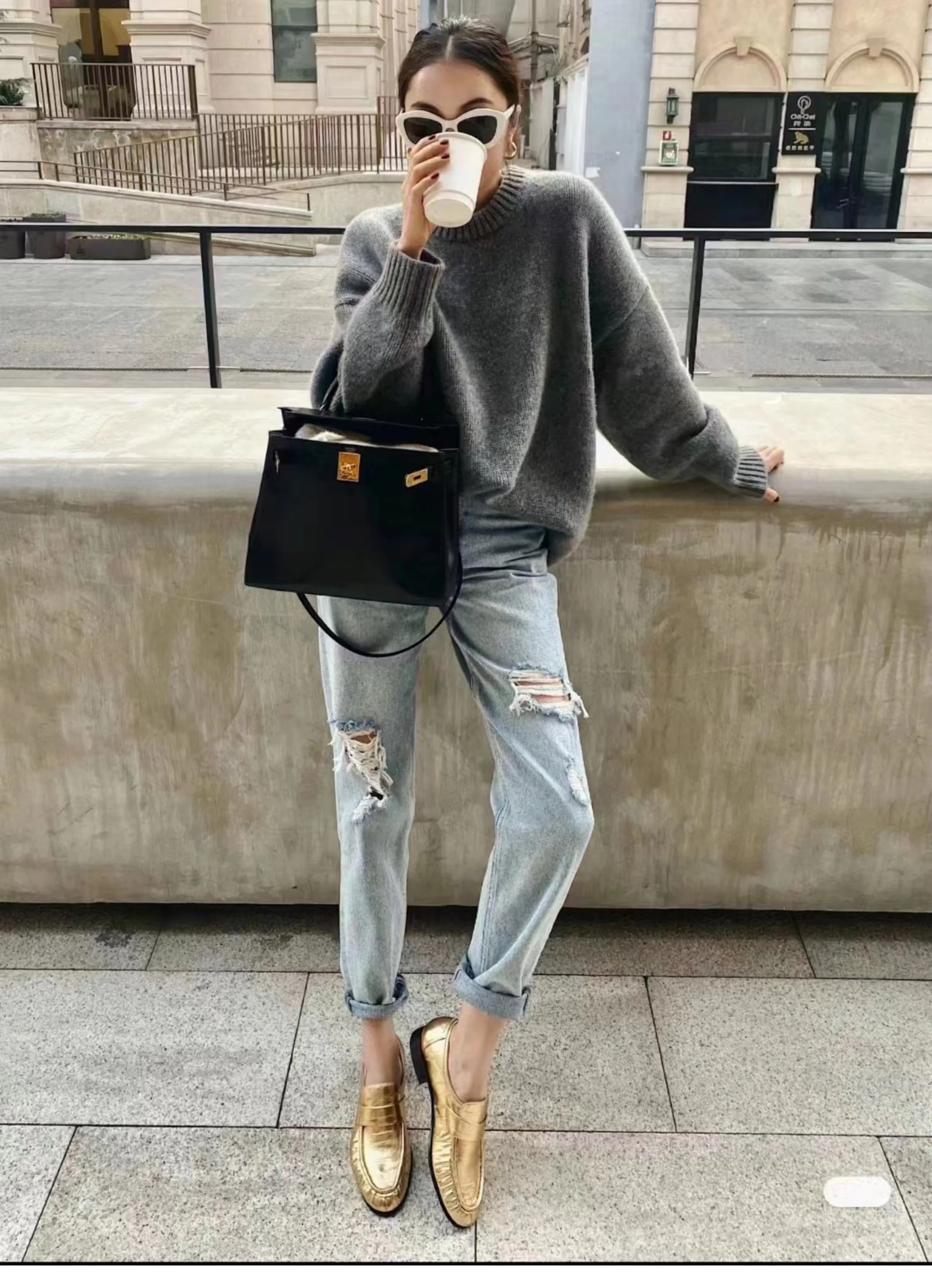 Suéter de Cachemira 100% Pura de Alta Gama para Mujer, Suéter Holgado, Suave y Cálido, Cuello Redondo, Grueso, para Otoño e Invierno