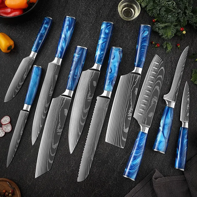 Cuchillo de Chef profesional con diseño de Damasco, cuchillo de carnicero de acero inoxidable 7CR17, cuchillos de cocina, cuchillo para cortar frutas para el hogar, 1-10 Uds.