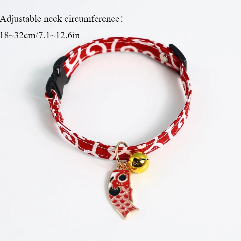 Colgante de campana Koi ajustable, Collar de gato de la suerte, Collar japonés, accesorios, suministros para mascotas