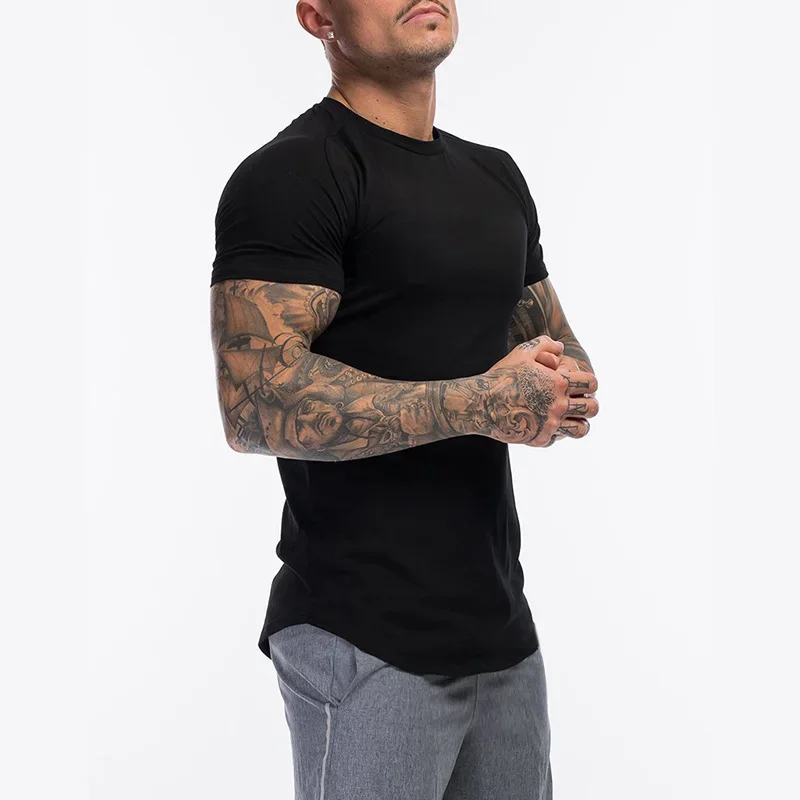 Ropa lisa, camiseta a la moda para hombre, algodón, transpirable, Fitness, manga corta, gimnasio, camiseta ajustada de verano para hombre, informal y cómoda