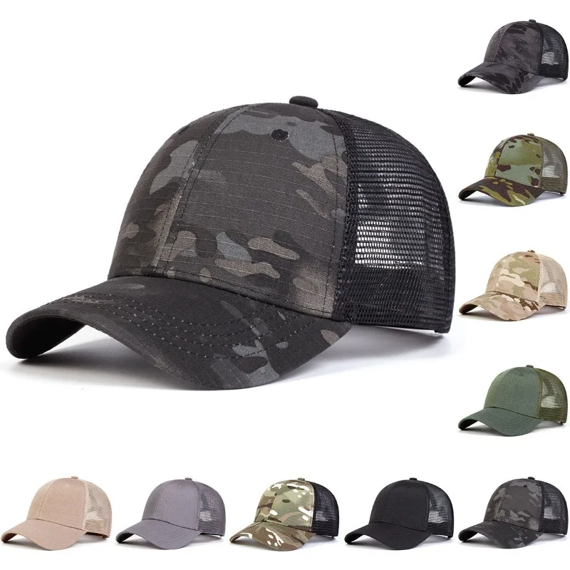 Gorras de béisbol de malla de camuflaje unisex, gorras de red, gorras informales ajustables para primavera y verano, sombrero con protección solar para actividades al aire libre, 1 ud.