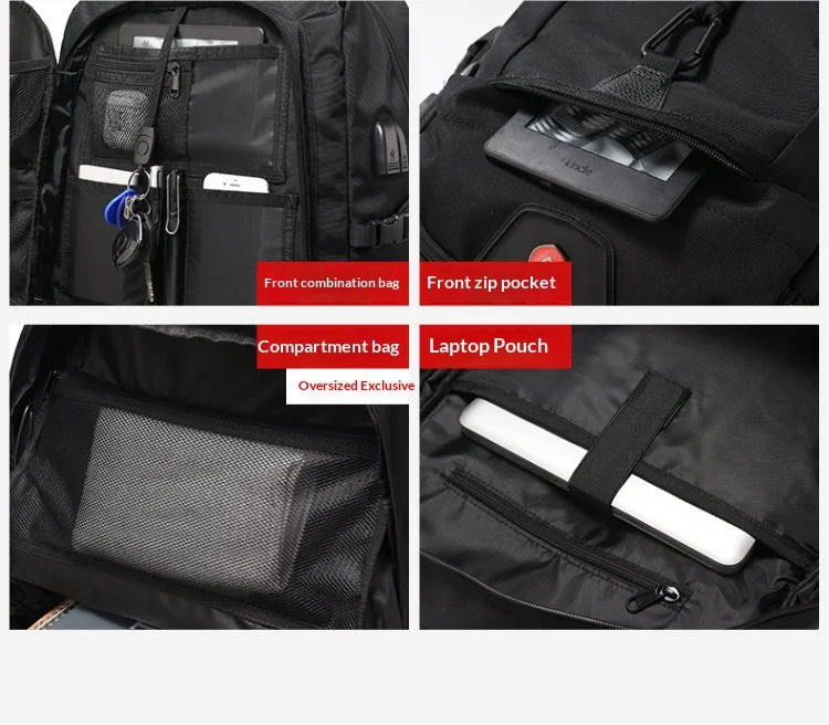 Mochila de Viaje Grande para Hombre de 50L 80L, con Compartimento Separado para Zapatos, Mochila Impermeable para Negocios, Deportes al Aire Libre, Bolsa de Almacenamiento Negra