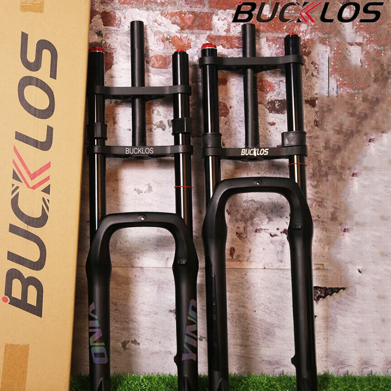 BUCKLOS MTB horquilla 20 26 pulgadas Fatbike horquilla doble hombro bicicleta de montaña suspensión neumático ancho bicicleta horquilla de aire para nieve playa bicicleta