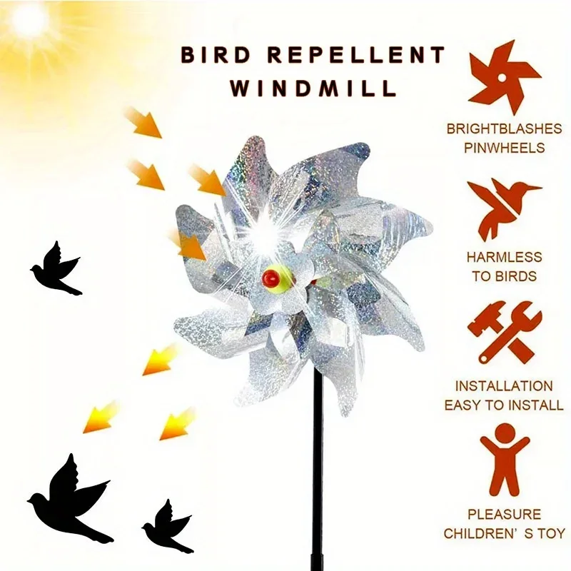 1 Uds repelente de aves molinetes reflectantes brillantes espantapájaros molinete molino de viento Spinner para jardín césped decoración de patio mantener los pájaros afuera