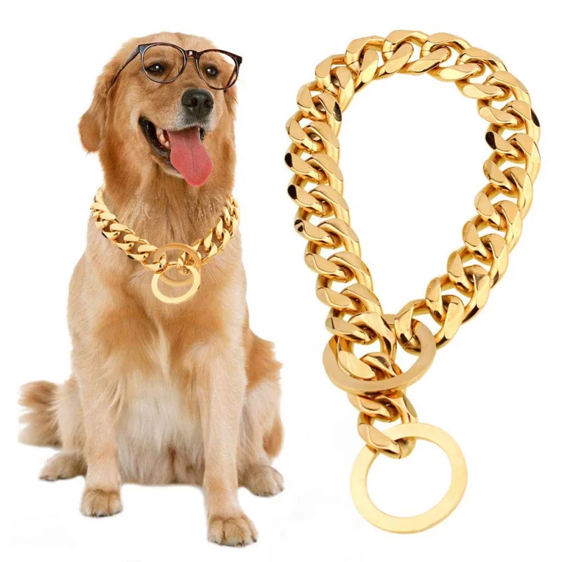 Collar de perro de lujo, Collar dorado para mascotas, gargantilla de cadena para perro, Bulldog Pitbull, Teddy, Bulldog Francés, Collar de Metal, productos de joyería para mascotas