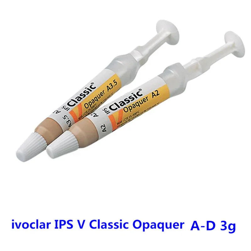 2 Unidades de Pasta Opaca Ivoclar Vivadent IPS Classic V, Jeringa de 3g, A1-D4, Material Opaco de Cerámica Metálica para Laboratorio Dental
