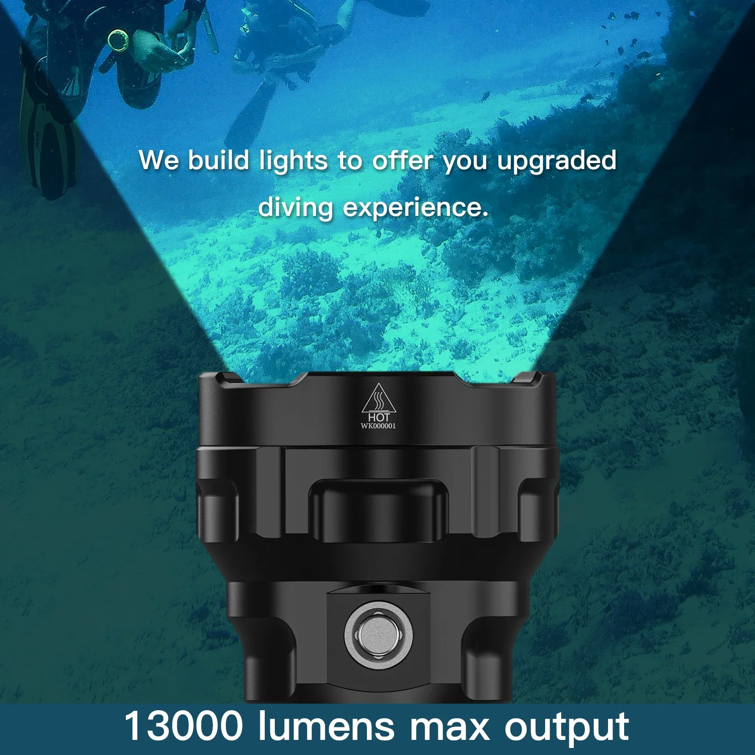 Linterna de Buceo Wurkkos DL70 Ultrabrillante, Doble Batería 26650, 13000 Lúmenes, Resistente al Agua IPX8, Luz LED 4*XHP50B, 4 Modos