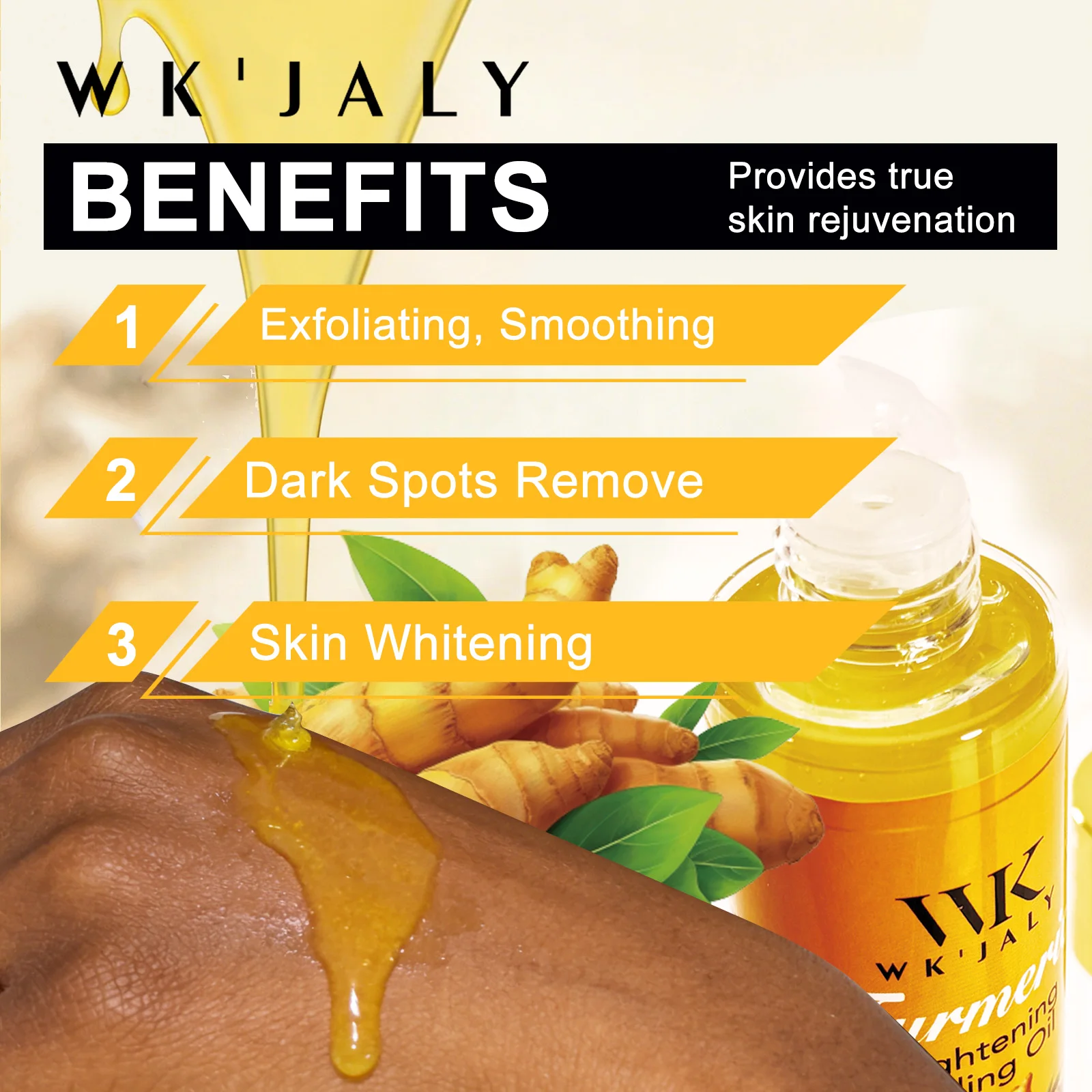 WK JALY Aceite Exfoliante Amarillo Para Todo Tipo de Piel, Con Cúrcuma Natural, Aclarante, Mejora la Piel Áspera, Limpia, Suaviza, 200ml