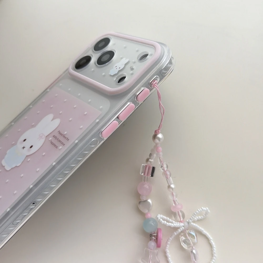 Funda de Teléfono Kawaii Coreana con Diseño de Conejita Miffy para iPhone 17 Pro, 16, 15 Pro Max, Carcasa Rígida Antigolpes con Cordón
