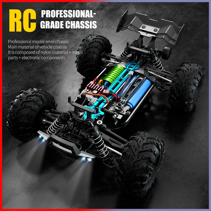 Coche todoterreno Rc 4x4, coche de Control remoto de alta velocidad 75 KM/H con faro LED sin escobillas 4WD 1/16, camión monstruo, juguetes para niños, regalo