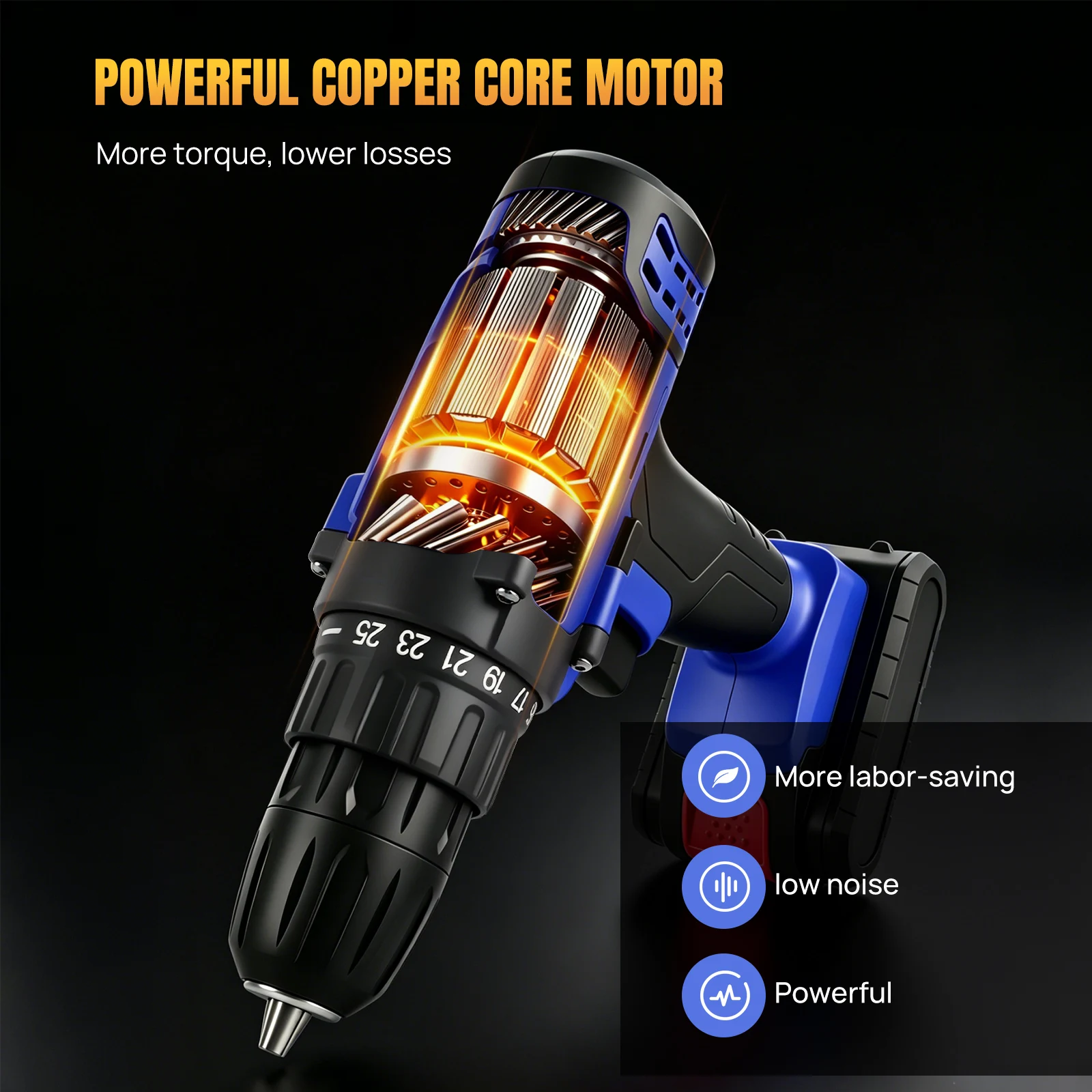 Taladro Inalámbrico de 21V, Kit de herramientas de destornillador eléctrico con ajuste de torsión 25 + 1, 2 velocidades variables, 29 accesorios de piezas, luz LED de trabajo