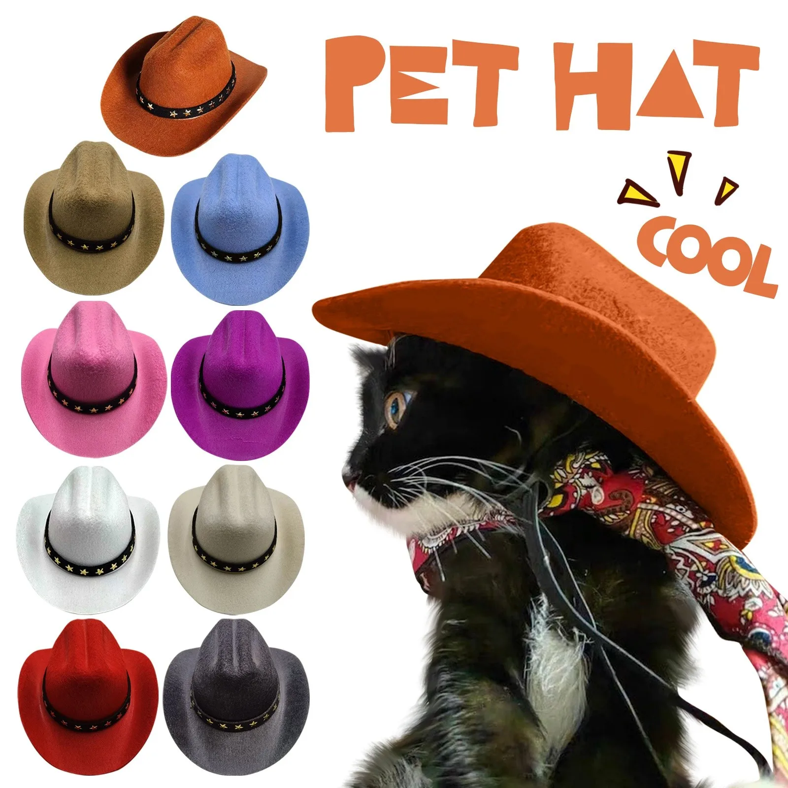 Sombrero de vaquero para perros y gatos, ropa de vaquero, sombrero ajustable para cachorros, adecuado para perros pequeños y gatos, foto de decoración para fiesta de cumpleaños