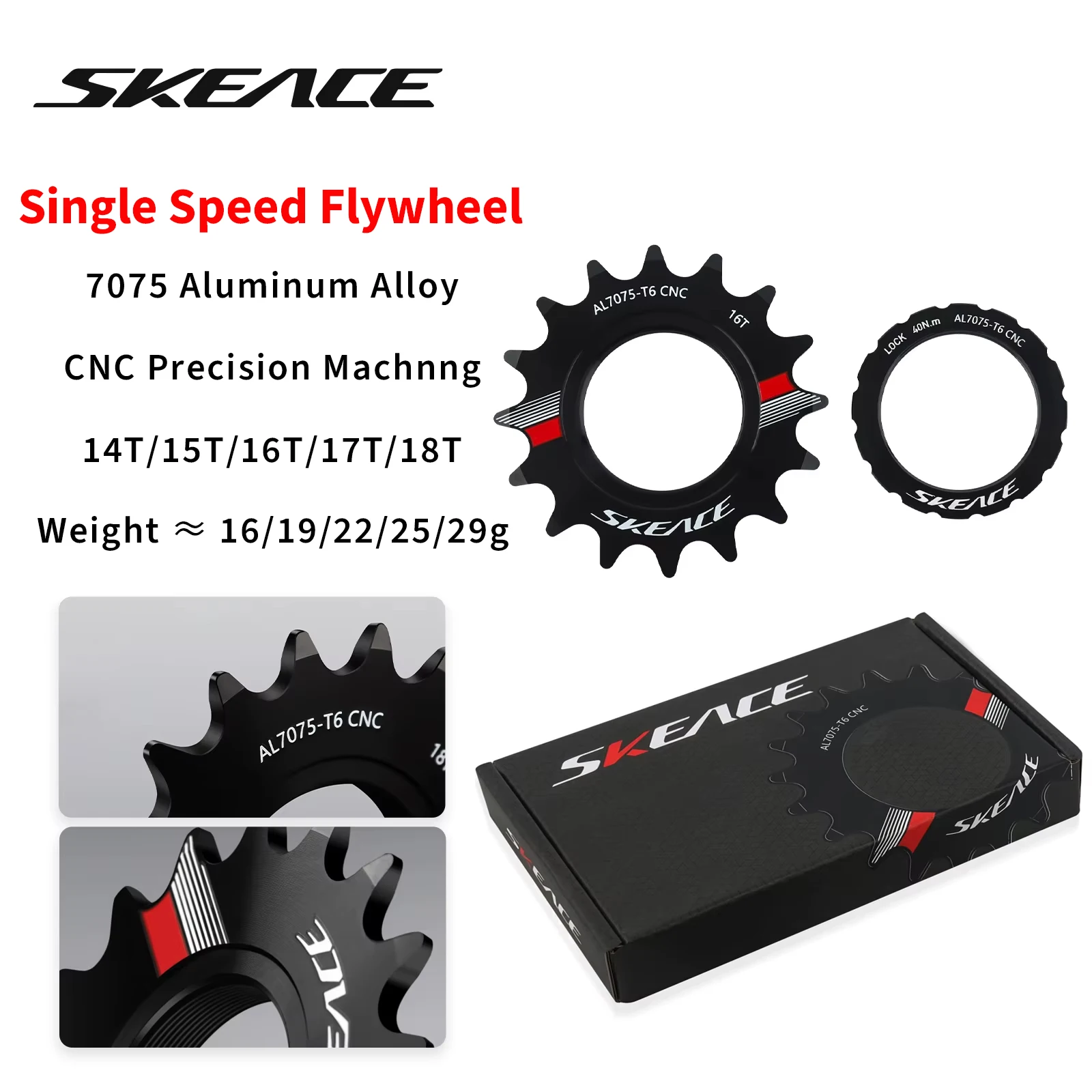SKEACE bicicleta de piñón fijo 13T 14T 15T 16T 17T 18T ciclismo Cog Fixie Track BIKE volante de inercia de marcha única aleación de aluminio 7075