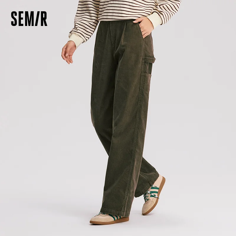 Semir pantalones casuales para mujer, pantalones de pierna ancha de algodón de pana, nuevo estilo de ropa de trabajo Vintage de invierno 2025