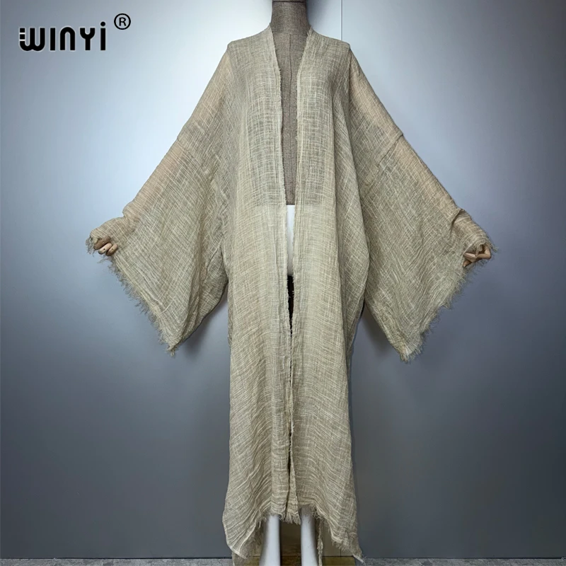 WINYI - Vestido largo tipo cárdigan suave para mujer, estilo bohemio, cómodo, holgado, para la playa, kimono, abaya, estilo Dubái, lujo, fiesta, estilo africano