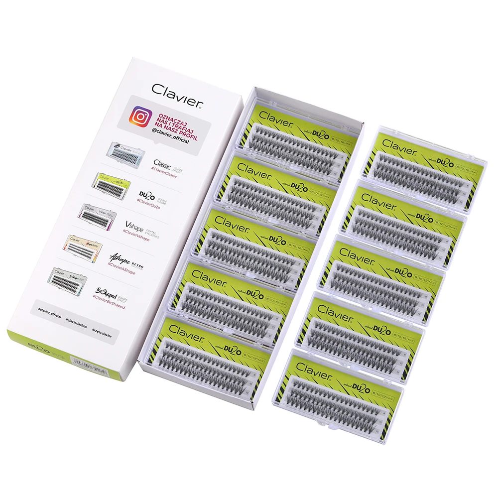 Clavier DU2O 10 cajas por juego de pestañas 20D pestañas en racimo extensiones naturales pestañas postizas doble volumen