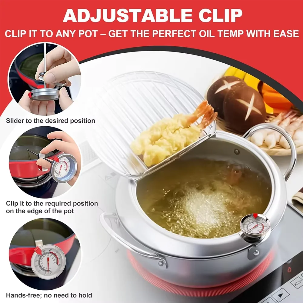 Termómetro de Cocina para Freír con Sonda de Acero Inoxidable, Lectura Instantánea, Termómetro de Aceite para Freír, Termómetro de Cocina con Dial