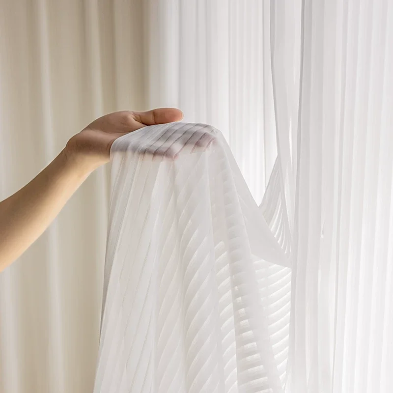 Cortina de tul transparente a rayas verticales para ventanas, persianas de tul blanco, cortinas transparentes para sala de estar y dormitorio