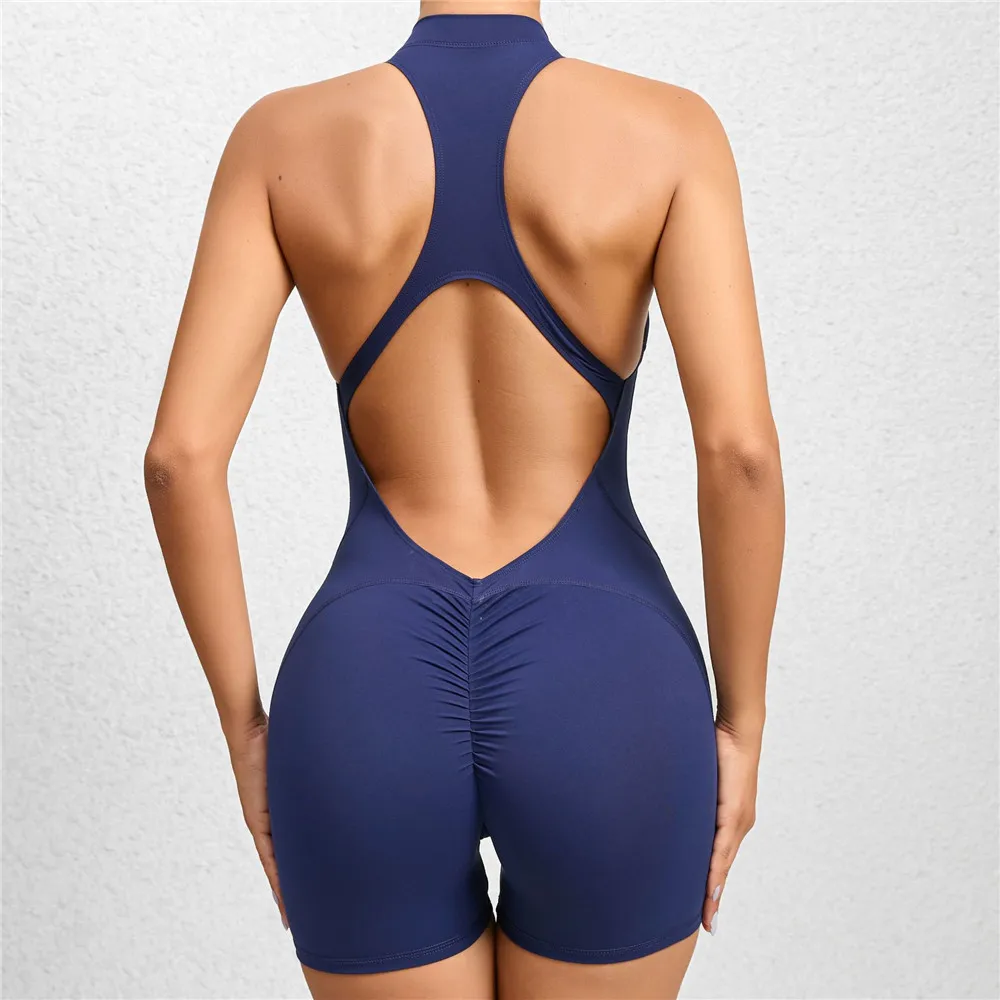 Conjunto Deportivo de Yoga y Gimnasio 2026, Mono sin Mangas con Escote Profundo en V, Pantalones Cortos Scrunch para Mujer, Ropa Deportiva Activa XP301