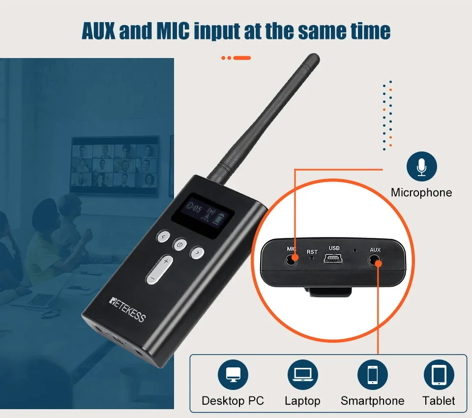 Retekess T130S Sistema de guía turística Guía de audio, micrófono T130 de segunda generación Transmisor de larga espera Receptores Guía de radio para entrenamiento turístico